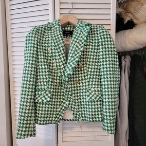Karen Millen Green and White Houndstooth Blazer